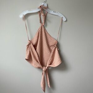 Abercrombie & Fitch Coral Print Cropped Halter Scarf Top